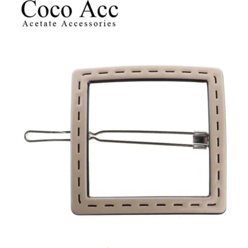 Fashion large geometric hollow out Square gold paint hair grips side snap frog clips for women girls