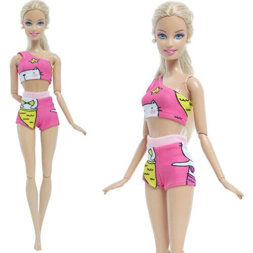 BJDBUS Fashion 1 Set Doll Swimsuit One Shoulder Pink Bikini Swimming Bathing Swimwear Clothes for Barbie Doll Accessories Toys