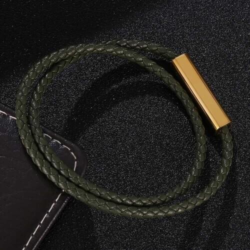 Fashion Green Braided Leather Bracelet Men Bracelet for Women Jewelry Multilayer Leather Magnetic Clasps Charm Bracelet BB0595