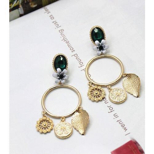 Top-Rated New Fashion Dropping Earrings Gold Color Female Green Glass Drop Earrings Women Trendy Jewelry Statement ER552
