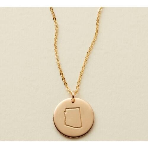 State Disc Necklace Simple Map Disc Pendant Necklace Jewelry 12mm ,18inch