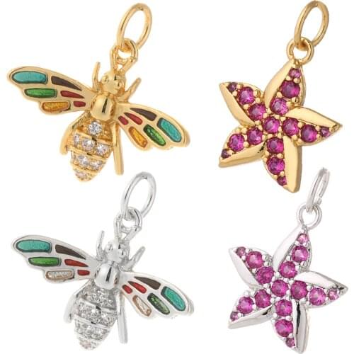 Bee Charms for Earrings Necklace Making Supplies Accessories Gold Starfish Diy Charm Charms Metal Copper CZ Zircon 5mm Hole