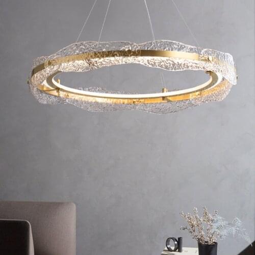 Water corrugated glass simple chandelier modern light luxury chandelier bedroom dining living room high-end led round chandelier