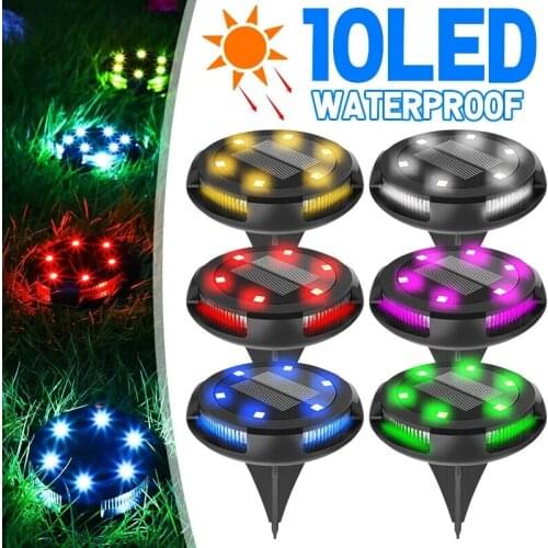 10 LED Solar Buried Lamp Color Garden Lawn Outdoor Waterproof Underground Floor Pathway Stairs Deck Light Household Decoration