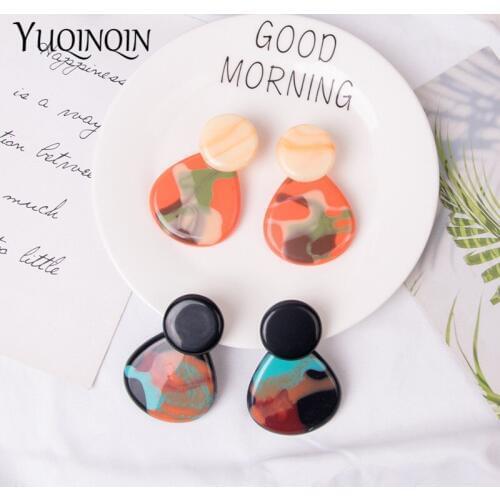 Round Big Earrings for Women 2020 Statement Cute Korean Long Earings Dangle Drop Earring for Girl Colorful Resin Fashion Jewelry