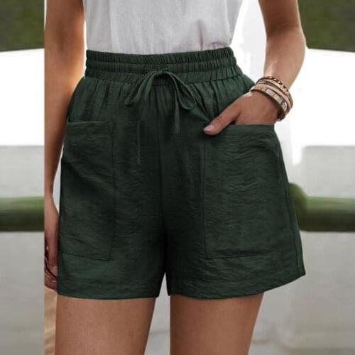 Womens Shorts Hot Summer Casual High Waist Pockets Solid Color Elastic Waist Loose Shorts Bottoms Streetwear Short Pants 2021