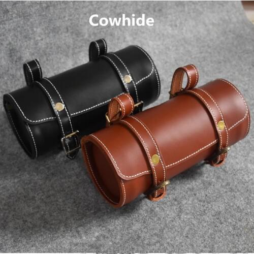 2-color folding bike leather package rainproof MTB front handle bag for brompton bike cow leather bag Handmade retro 21*10cm