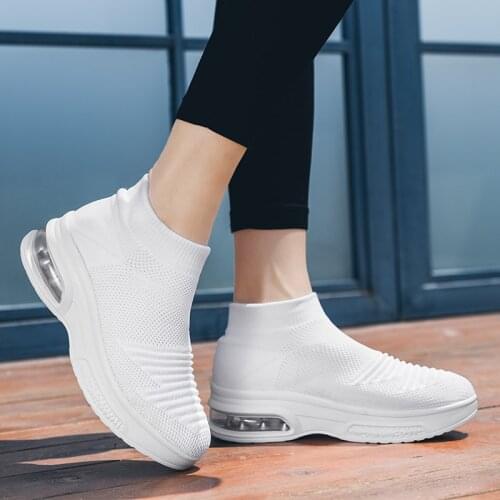 Sport Shoes Women Big Size 42 Air Cushion Mesh Sneakers Breathable Elastic Sock Platforms Height Increasing Non-slip Gym Shoes