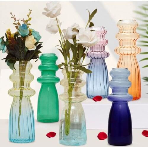 Glass Vase Home Decoration Glass Container Living Room Decoration Hydroponic Flower Arrangement Transparent Striped Flower Pot
