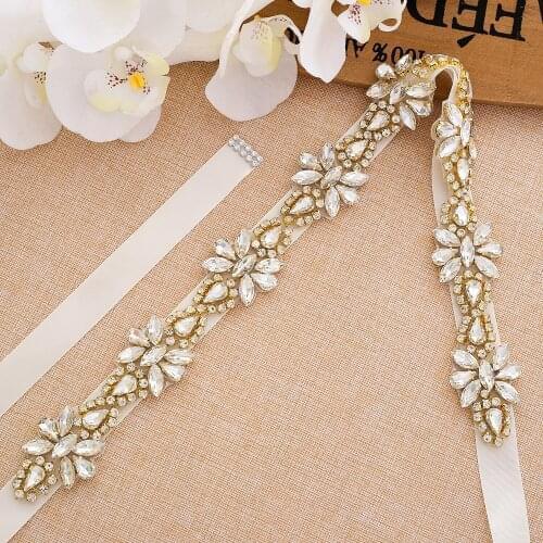 Rhinestone Wholesale Bridal Crystal Wedding Dresses Gold Accessories Garment Hot Drill Beaded Wide Handmade Silver Pearl S166