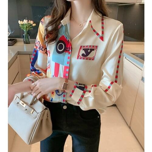 Thick silk shirt womens long-sleeved mulberry silk new style 2021 fashionable foreign-style high-end temperament printed top