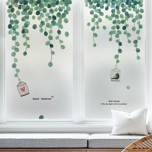 Green Plant Frosted Sticker Vinyl Self Adhesive Privacy Glass Film Matte Sticker for Home Kitchen Bathroom Static Film Decor