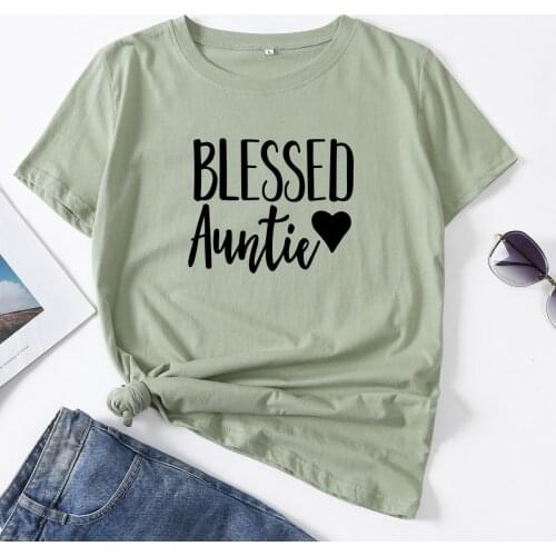 Blessed Auntie Heart Aunt Top Graphic Tee Woman T-Shirt Short Sleeve T-Shirts Summer Tops for WomenCotton Female Shirt Clothes