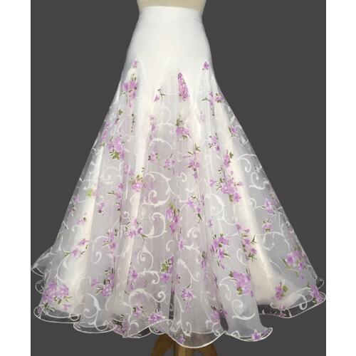 Pretty Women Ballroom Dance Skirts Ladies Waltz Tango Elegant Flower Pattern Dancing Skirts Performance Wear Customize DL5269