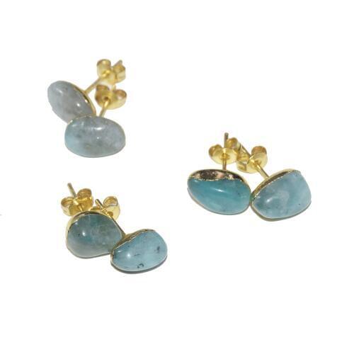 Natural Crystal quartz aquamarines women earrings Blue Small Sweet Irregular Adjustable Handmade stone stud earrings femme 2019