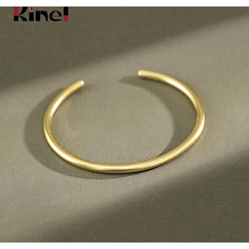 Kinel S990 Sterling Silver 24k Bangle INS Glossy Aperture Ajustable Bangle Bracelet Women High Quality Festival Jewelry Gift