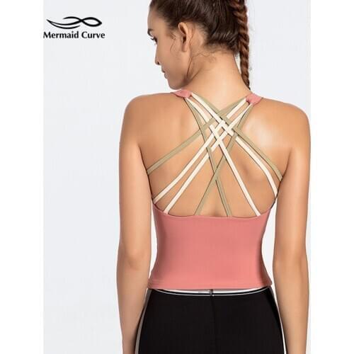 Sexy Multicolor Strap Beauty Back Cross Sports Vest Fitness Tank Top Women Slim Yoga Shirt Running Vest Internal Chest Pad