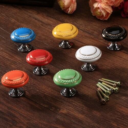 1Pc Retro Ceramic Round Cabinet Knobs Cabinet Drawer Wardrobe Door Knob Kitchen Cupboard Pull Handle Furniture Hardware 7 Colors
