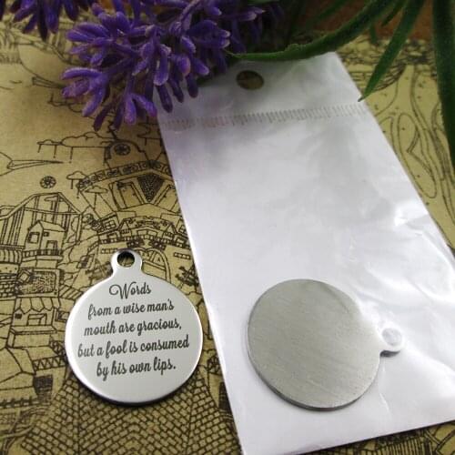 20pcs--"words from a wise mans mouth are gracious"stainless steel charm more styles for choosing DIY Charms Bible gold sentence