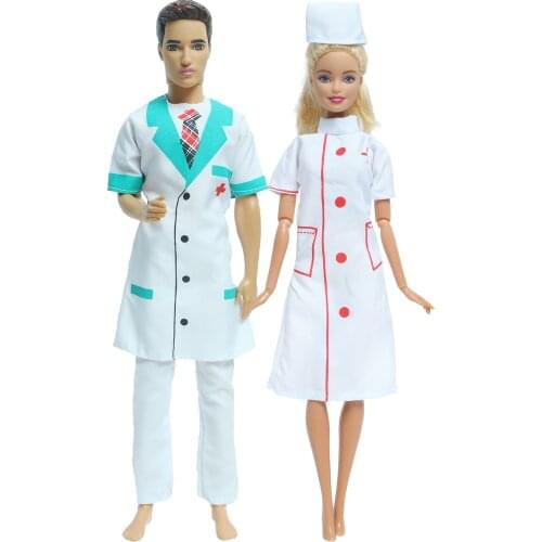 2 Pcs /Set Mix Style Doctor Nurse Costume Scene Cosplay Clothes for Barbie Doll for Ken Doll Accessories Girl Boy DIY House Toys