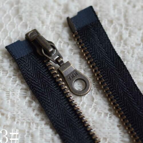 2pcs/lot Long Ykk Metal Zipper Black 3# Kids Coat Bronze Vintage Restro Single Open 20-90cmfor Skirt Jacket Tailor Accessories