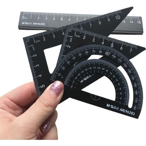 4pcs/set New Black Aluminum Alloy Ruler Protractor Students drawing ruler Maths Geometry Ruler Set Office School Supplies
