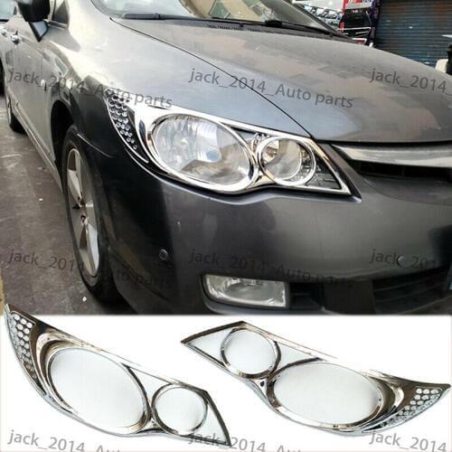 ABS Chrome Front Head Light Cover Trim 2pcs/set For Honda Civic 2006 2007 2008