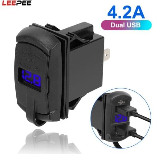 Dual USB Ports Car Charger Auto Adapter Waterproof Dustproof Phone Charger 5V 4.2A Digital display for Car RV Camper Caravans