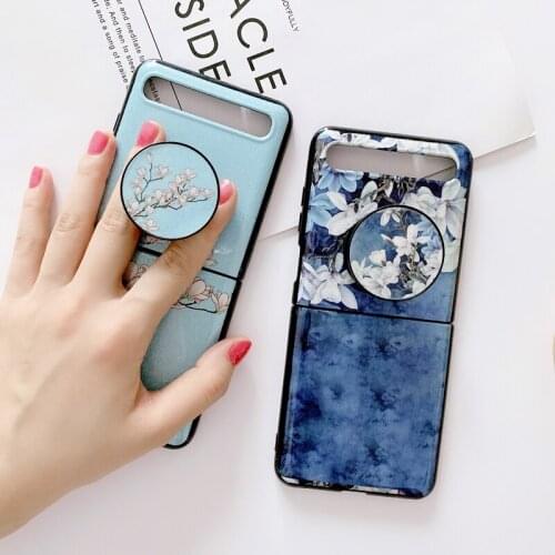 Luxury Case for Samsung Galaxy Z Flip Case Glitter Floral Shockproof Shell Z Flip Stand Mobile Phone Case Cover Galaxy Z Flip