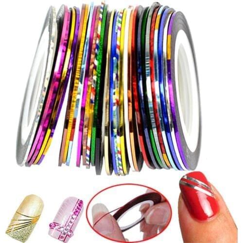 Nail Art Decorative Stickers, 30pcs 30 Multicolor Mixed Colors Rolls Striping Tape Stickers for Nail