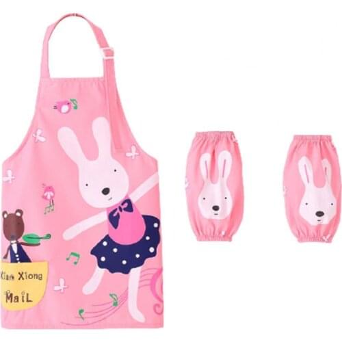 3Pcs/Set Kids Apron Cartoon Animal Print Wasterproof Breathable Children Baking Apron with Sleeves for Christmas Gift