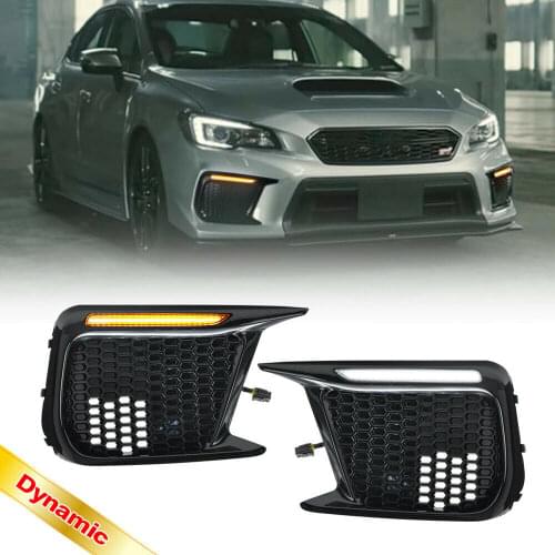 For Subaru WRX STI 2018-2020 White LED DRL Daytime Running Light Amber Dynamic Sequential Turn Signal Bezels Fog Lamp