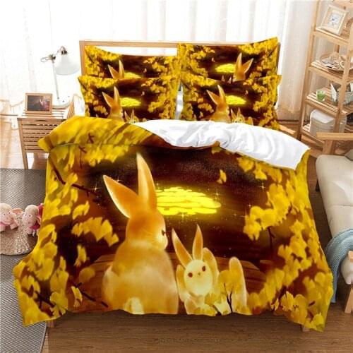 Fluorescent Cute Rabbit Duvet Cover Set 3d Digital Printing Bed Linen Fashion Design Comforter Cover Bedding Sets Bed Set