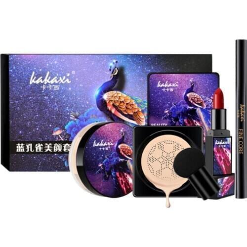 Mushroom Head Air Cushion BB Cream Makeup Set Liquid Foundation Lipstick Concealer Powder Eyebrow Pencil Makeup Kits With Puff