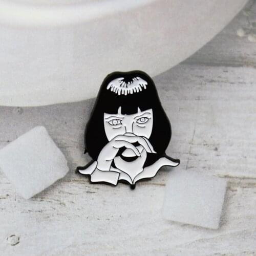 Cold girl pin enamel button badge covering nose temperament personality girl shoes bag lapel black and white brooch jewelry gift