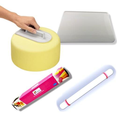 Fondant Cake Decorating Tools-Dough Set ( İcing smoother , Trimmer-Cutter, Rolling Pin, Piping Bag)