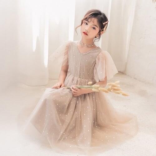 4-12T Big Teenage Girls' Summer Dress New 2021 Star Gorgeous Dress Ruffled Shoulders Princess Flower Girl Dress Mother and Me