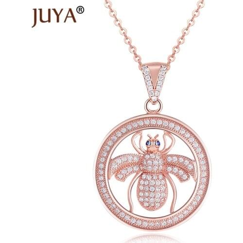Statement necklace chain micro pave zircon rhinestone circle honeybee insect pendants for women