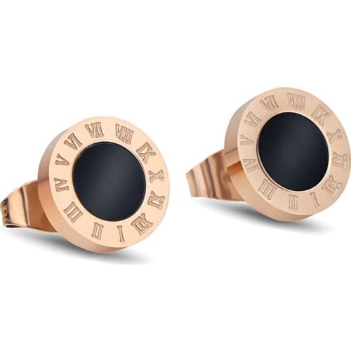 Fashion Stainless Steel Crystal Stud Earrings for Women Jewelry Vintage Roman Numerals Small Earring