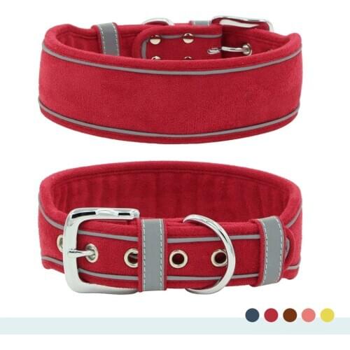 Soft Suede Pet Dog Collar Reflective Adjustable Breathable Dogs Collars For Mediun Big Dog Comfortable Night Walking Pets Chains