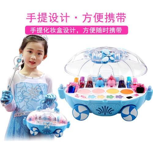 Disney frozen Princess Makeup cars Box Girls Predend Play Cosmetics Set Eyeshadow Blush Lipgloss Brush Cosmetic Toys Kit