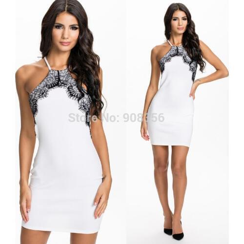 2017 New Fashion Summer Casual Womens Dresses Elegant Lace Patchwork White Dress Women Mini Bodycon Sexy Dress C1438