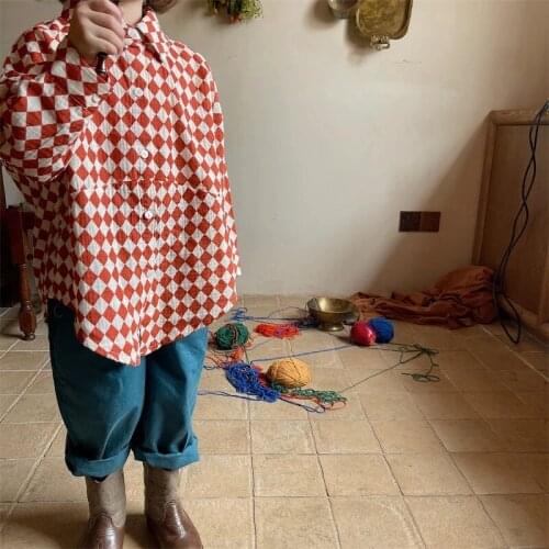 New 2021 Autumn Baby Boys Loose Geometric Shirts Korean Style Soft Long Sleeve Tops Toddlers Kids Oversize Casual Shirts