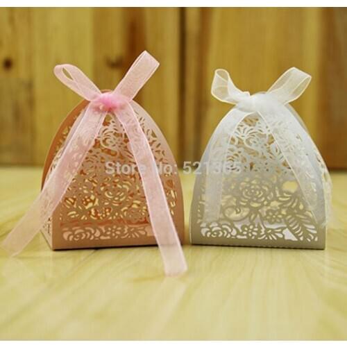 Wholesale 2000pcs/lot Rose hollow laser wedding candy box favor party chocolate box gift bag birthday party supply decoratons