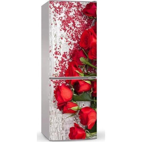 Wholesale 3D Fashion Red Roses SelfAdhesive Dishwasher Refrigerator Freeze Sticker Kids Art Fridge Door Cover Wallpaper