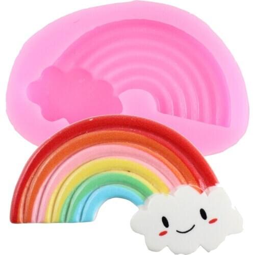 Rainbow Silicone Mold Cupcake Topper Fondant Mould Baby Birthday Cookies Baking Cake Decorating Tools Candy Clay Chocolate Molds