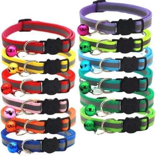 Refective Small Dog Cat Collar with Bell Safety Adjustable Cat Kitten Straps Puppy Necklaces Chihuahua Collars Pet Supplies
