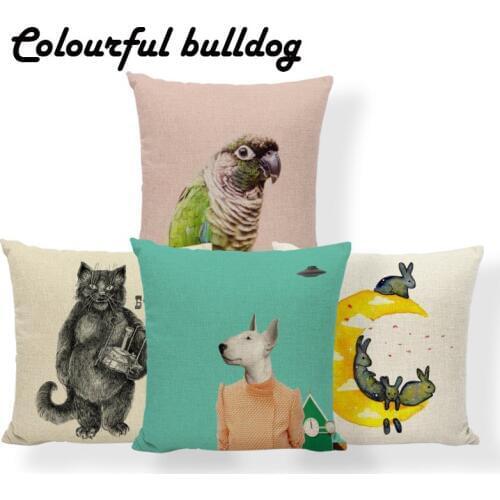 Luxury Cartoon Cushion Covers Owl Hedgehog Bull Terrier Bear Lion Pillowcase 45X45Cm Polyester Decorative Room Sofa Chair Pillow