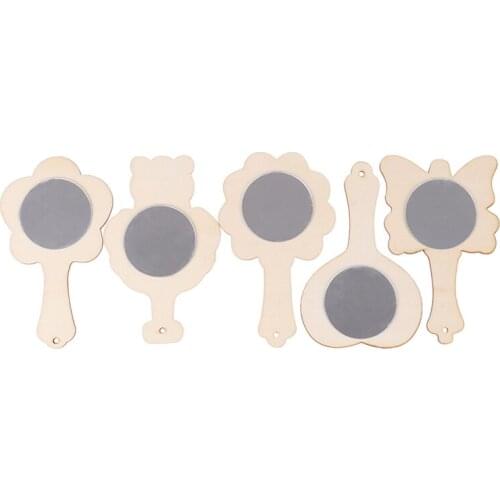 2PCS DIY White Wood Mold Mirror Painting Handmade Craft Kids Toys Trinket Material Funny Craft Toys