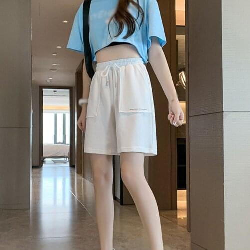 Summer Solid Color Simple Shorts Skirts Women Loose Short Large Pocket Casual Running Shorts Korean Elasticity Short